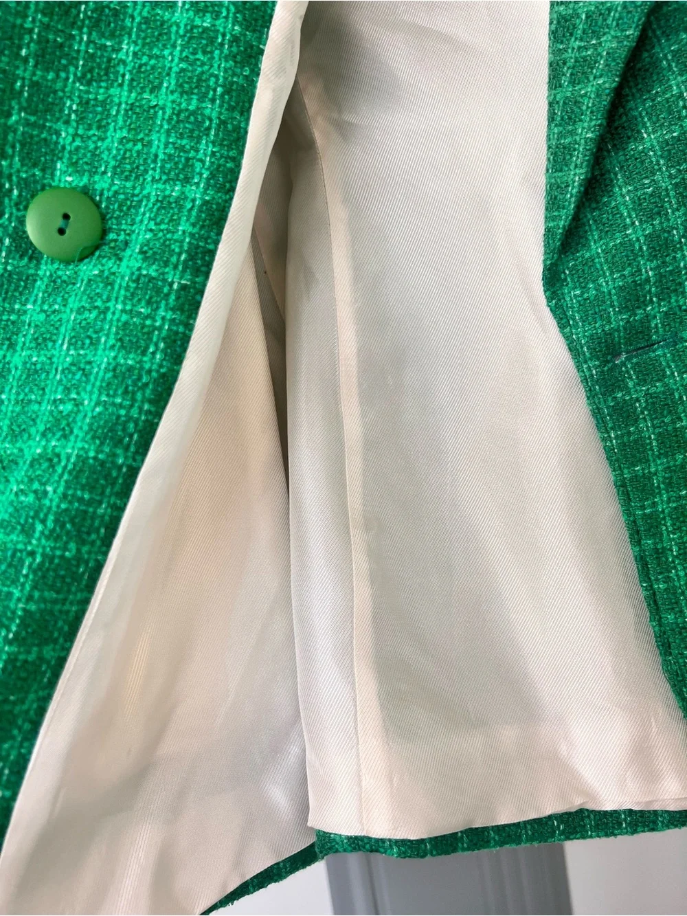 Zara Emerald Green Textured Tweed Double Breasted Blazer Gold Buttons Size Small - Picture 4 of 10